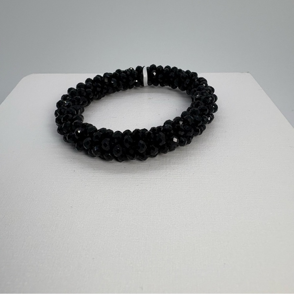 Black Crystal Disco Ball Cluster Stretch Bracelet, Brand New